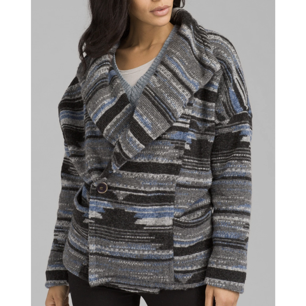 NEW prAna CHARCOAL BLUE ARRIA PATTERNED WOOL BLEND JACKET COAT SMALL